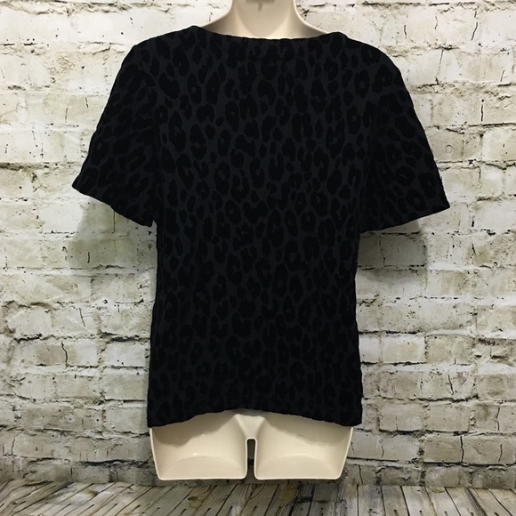 Ann Taylor Black Animal Print Velvet Short Top - Picture 2 of 4